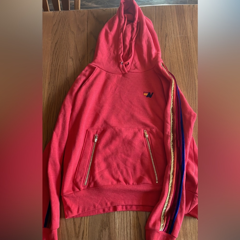AN red velvet stripe hoodie